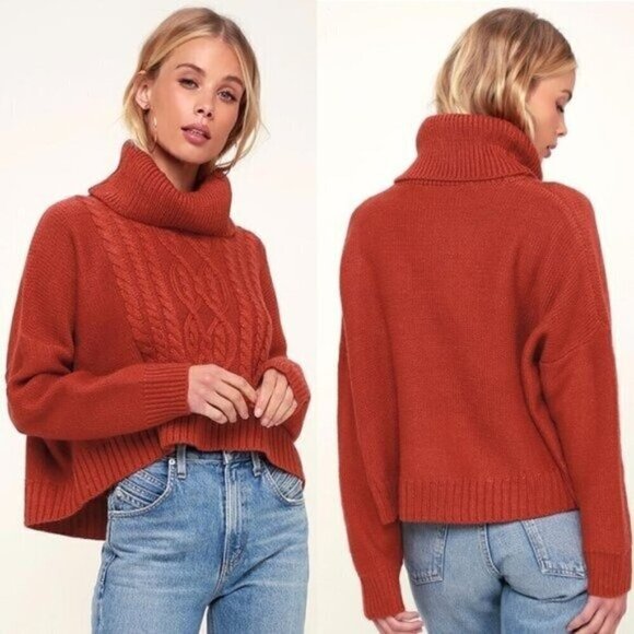 NEW BB Dakota Say Anything Burnt Orange Chunky Turtleneck Sweater Size Medium - Picture 1 of 11